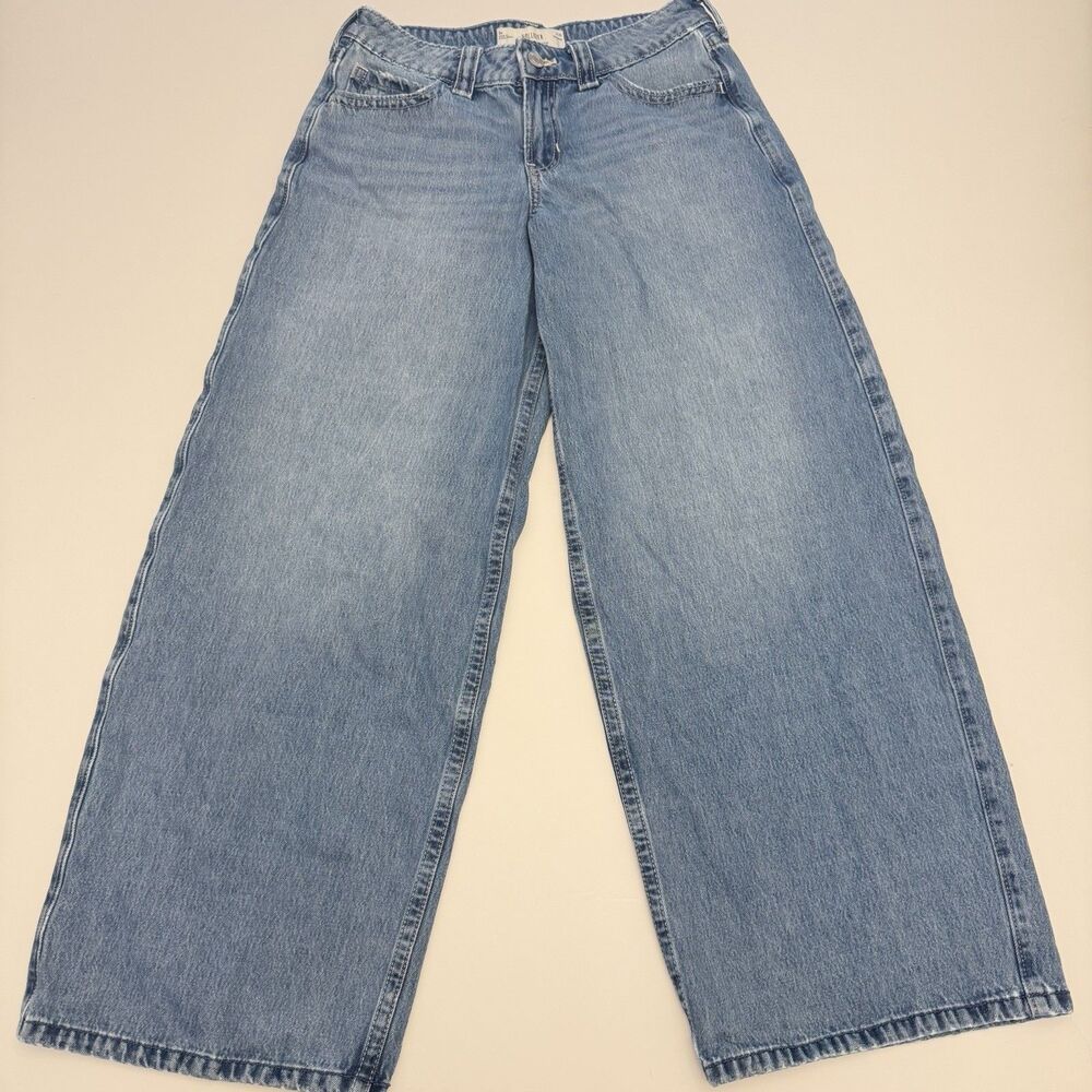 Hollister Low Rise Super Baggy Jeans W25 Light Wash Wide Leg Y2K Floral Pocket - Picture 3 of 11